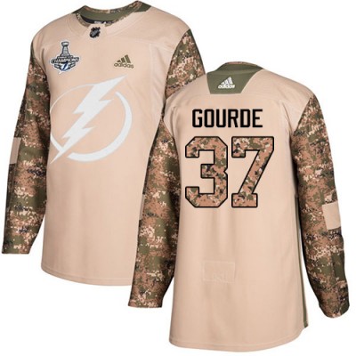 Adidas Tampa Bay Lightning #37 Yanni Gourde Camo Authentic 2017 Veterans Day 2020 Stanley Cup Champions Stitched NHL Jersey